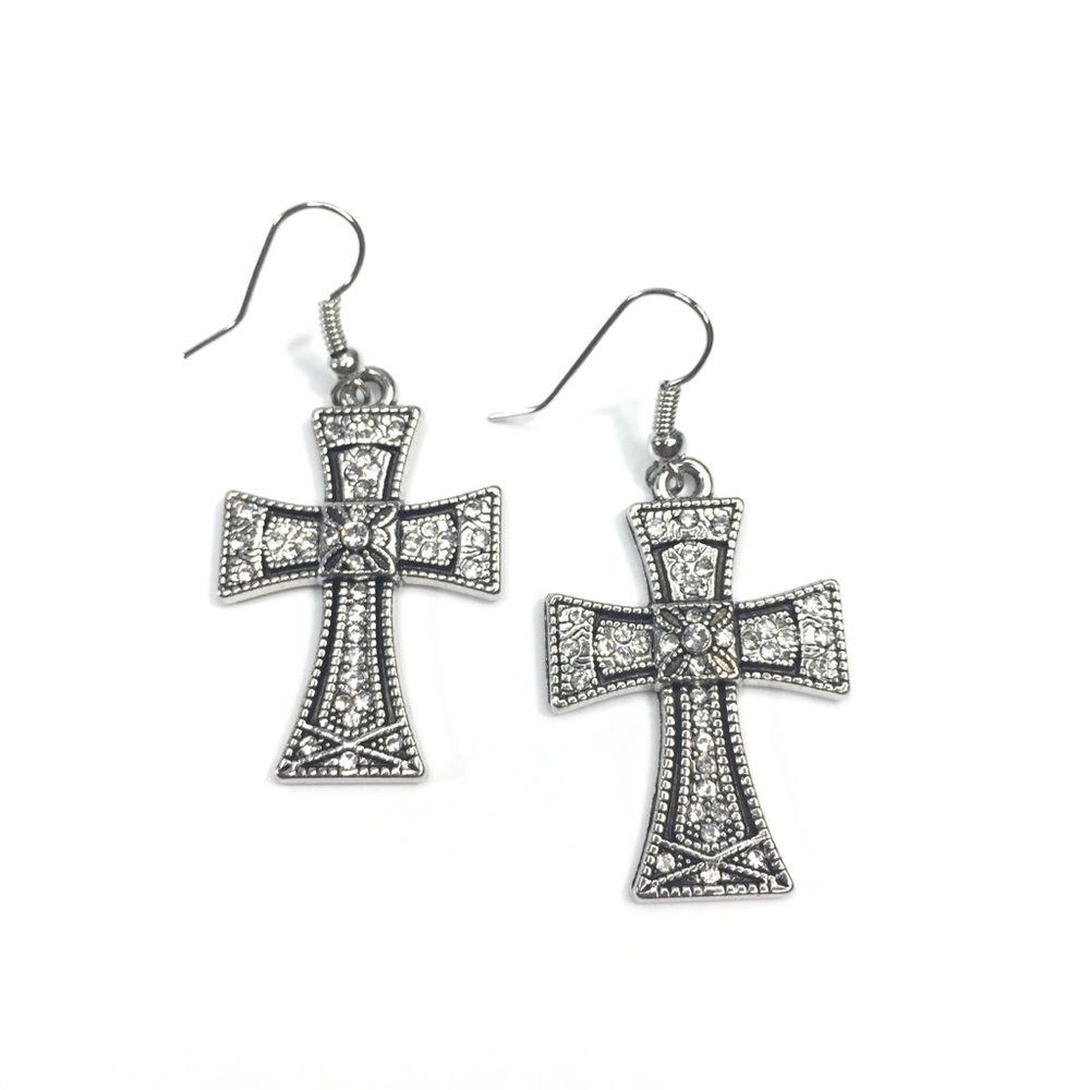 Gothic Cross Earrings Unisex Rhinestones Crucifix